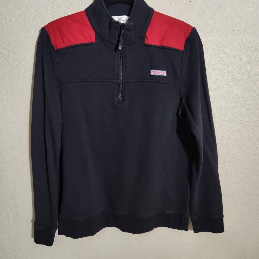 Vineyard Vines Pullover Mens Juniors Large Navy Red Shep Shirt Quarter Zip